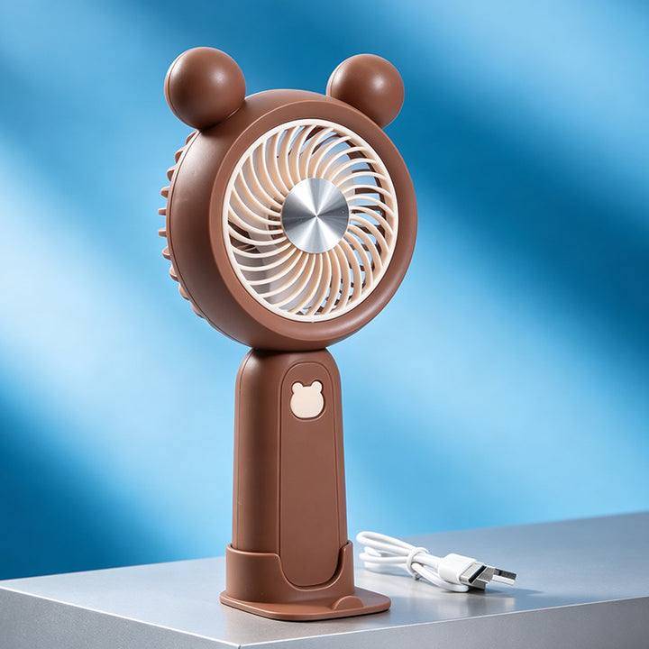 Women's Portable Hand Fan with Cute Animal Design and LED Lighting Bowlift