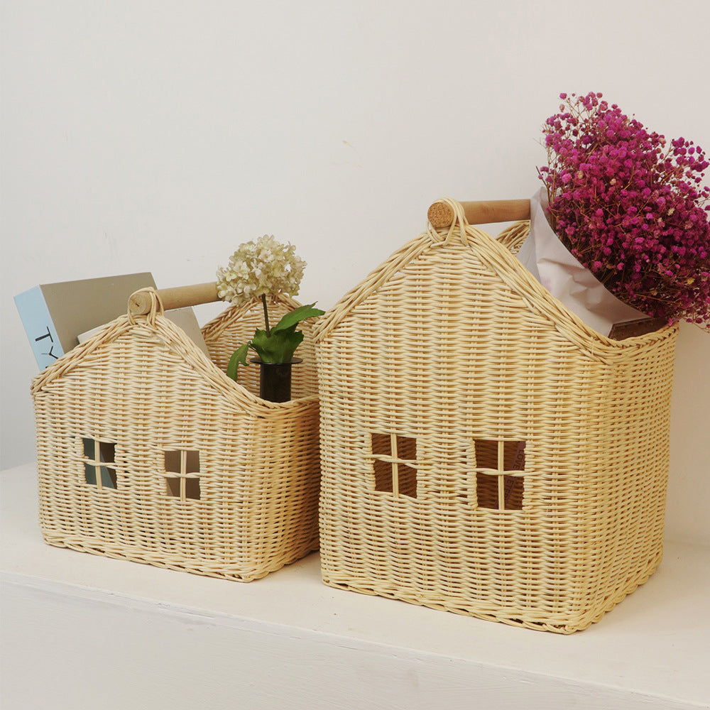 Woven House-Shaped Storage Basket Bowlift