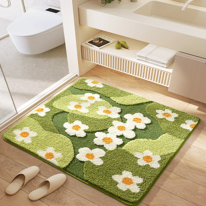 Floral Patterned Plush Bath Mat Bowlift