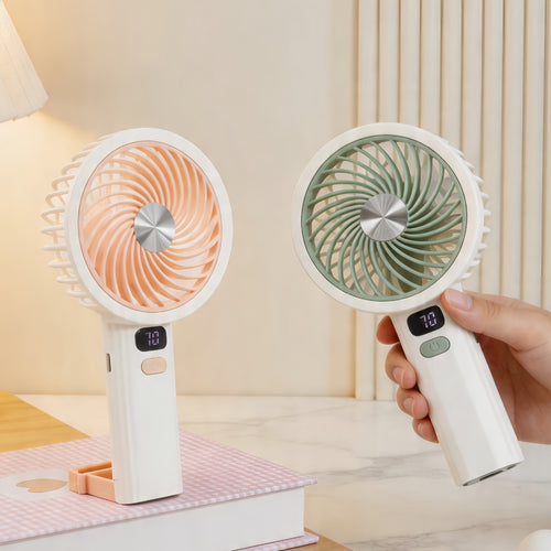 Women's Portable Handheld Fan with Digital Temperature Display Bowlift   1782815910