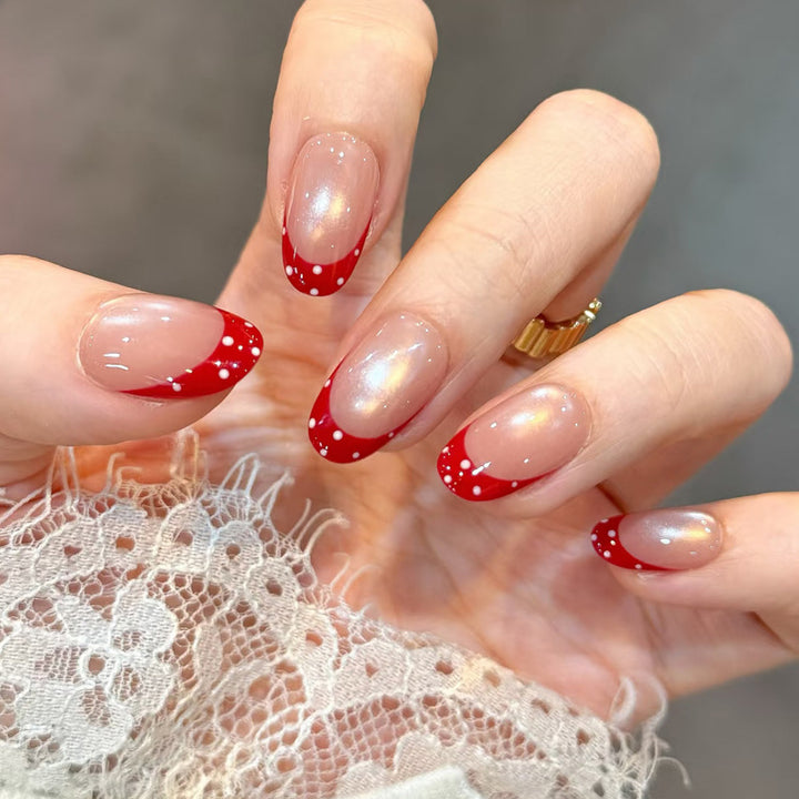 Elegant French Tip Press-On Nail Set with Dotted Accents Bowlift