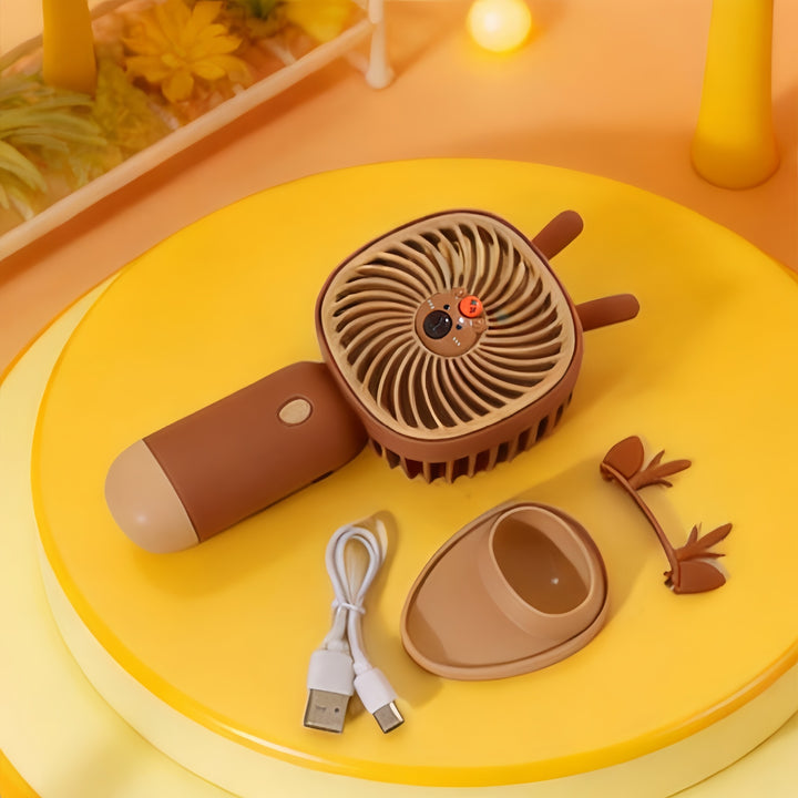 Women's Portable Hand Fan with Cute Animal Design and LED Lighting Bowlift