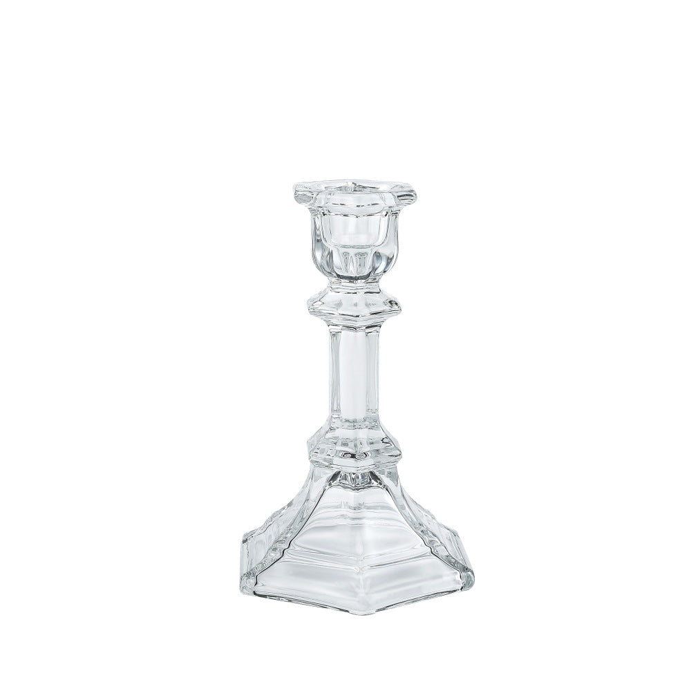 Pressed Crystal-Style Ribbed Glass Taper Candle Holder Bowlift