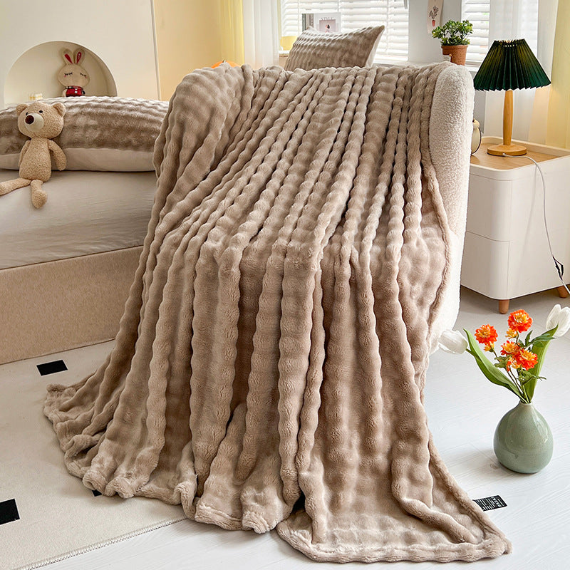 Women Plush Bedspread with Textured Design Bowlift