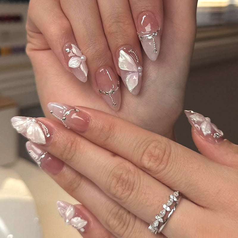 Decorative Press-On Nail Art Set with Butterfly Accents Bowlift