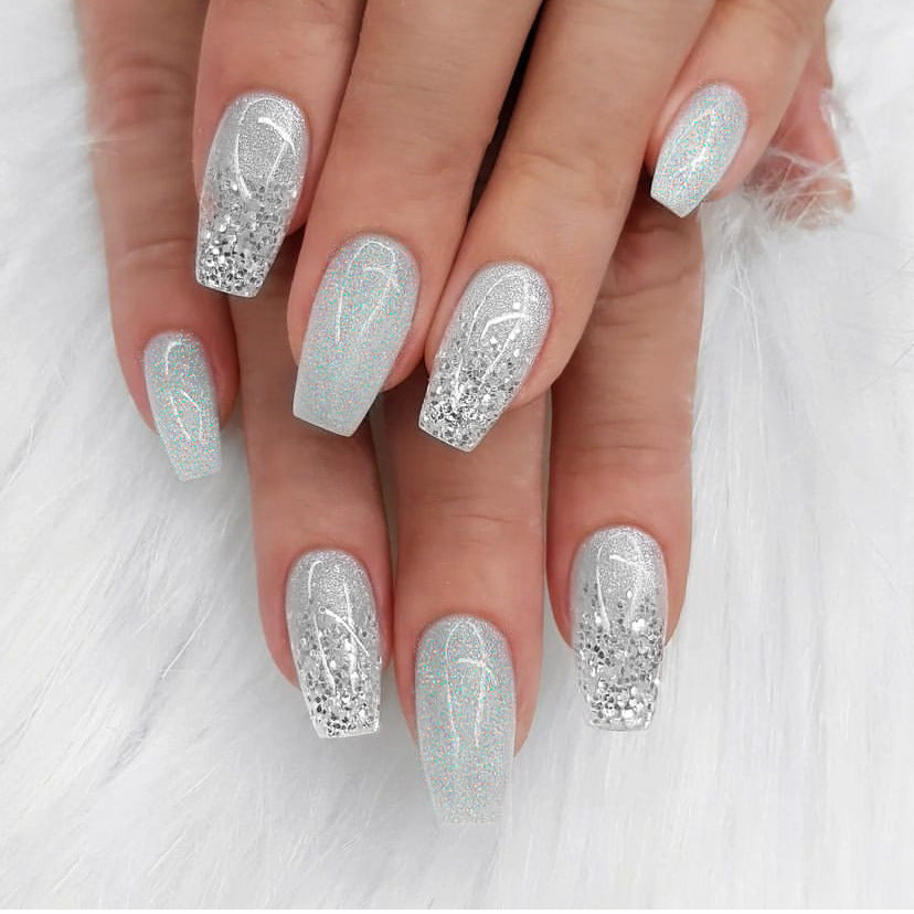 Glitter-Dusted Long Stiletto Press-On Nails Bowlift