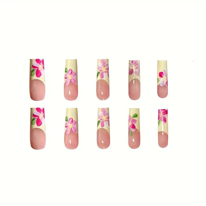 Decorative Floral Design Press-On Nails Bowlift