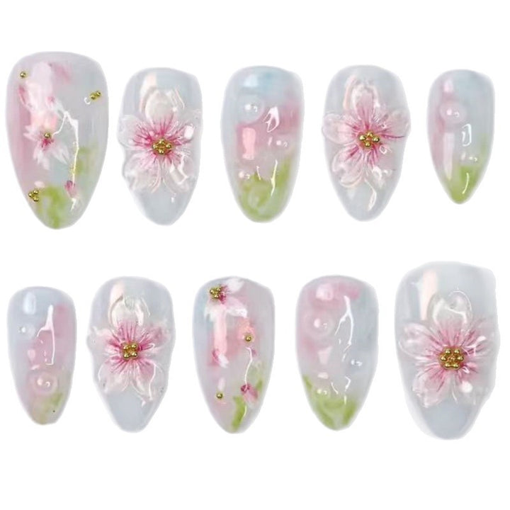Artistic Floral and Star-Embellished Press-On Nail Set Bowlift