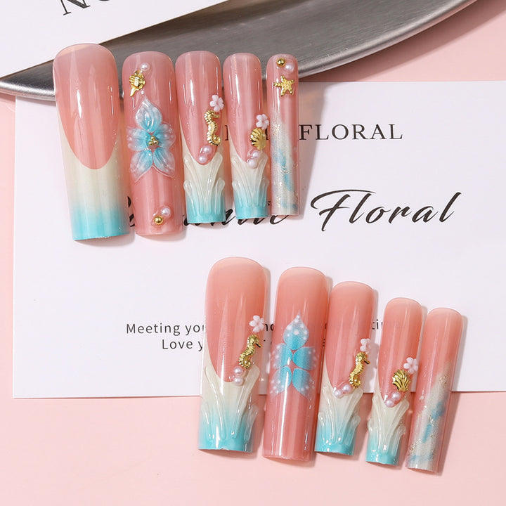 Floral Decorative Press-On Nail Set Bowlift