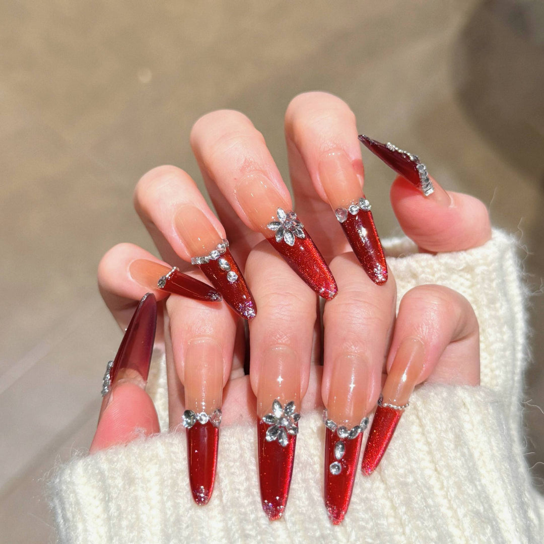 Premium Rhinestone-Embellished Acrylic Nails Bowlift