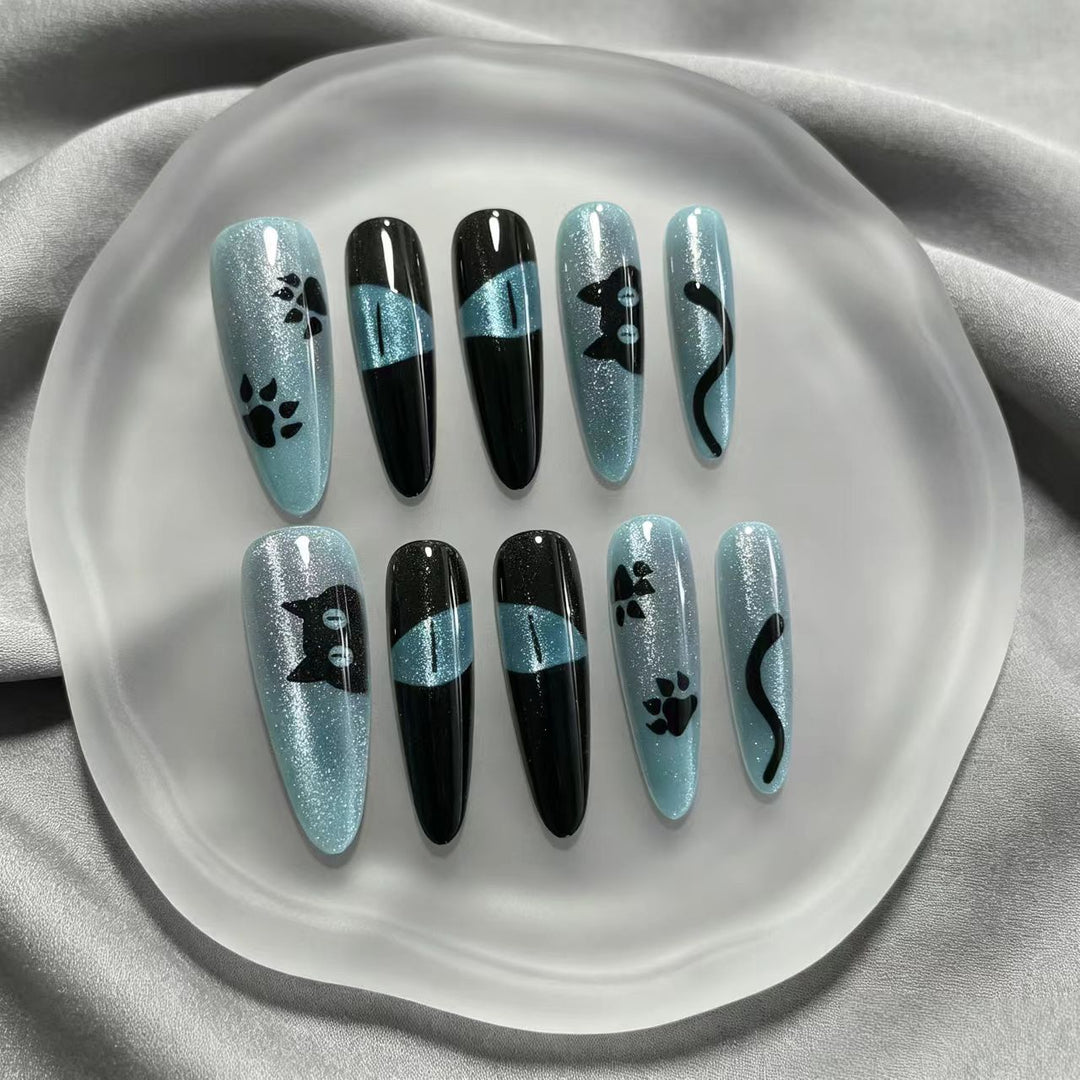 Cat-Themed Press-On Nail Art Bowlift