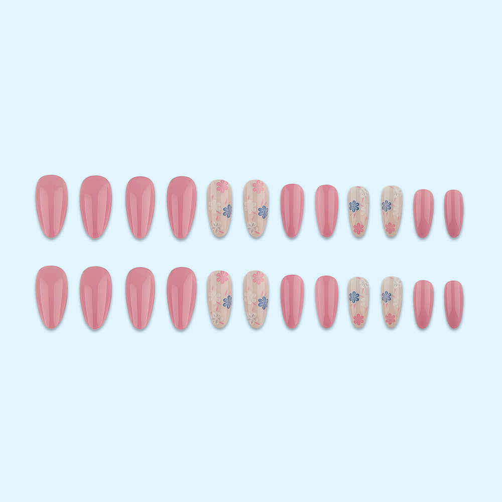 Stylish almond-shaped artificial nails with floral patterns Bowlift