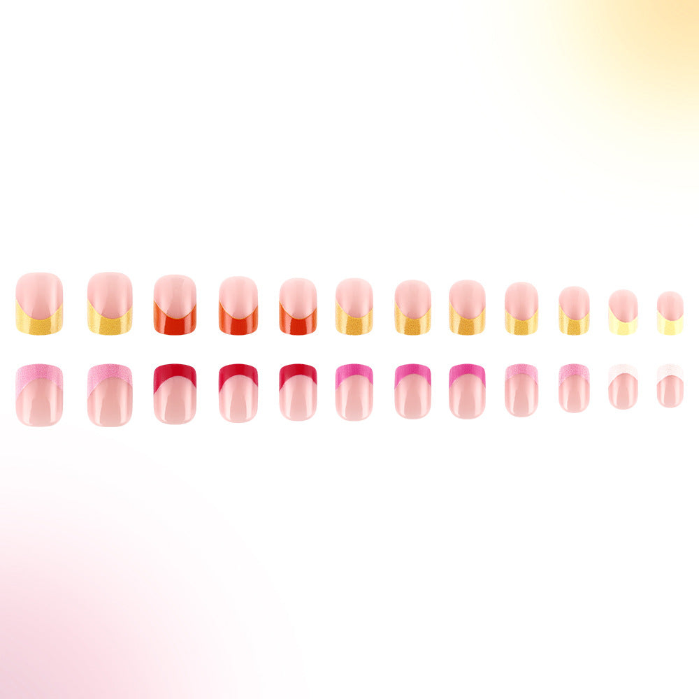 Colorful Ombre French Tip Press-On Nails Bowlift