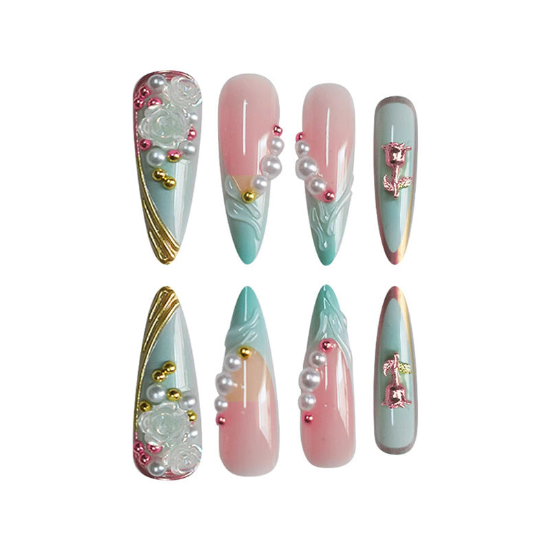 Decorative Long Stiletto Press-On Nail Art Bowlift