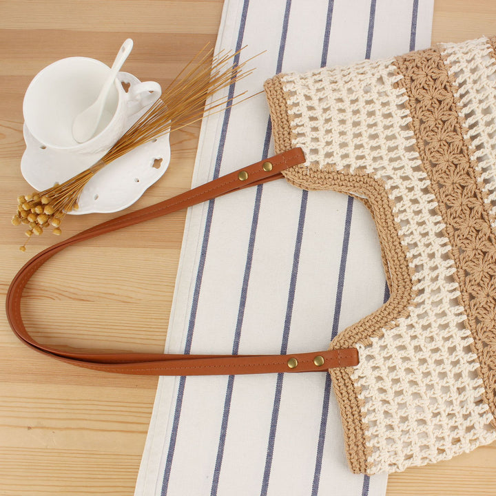 Handbag Made of Braided Macrame with Sturdy Leather Straps Bowlift