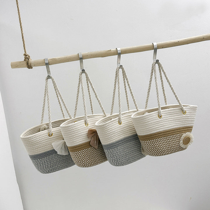 Handcrafted Floral Detail Straw Tote Bag Bowlift