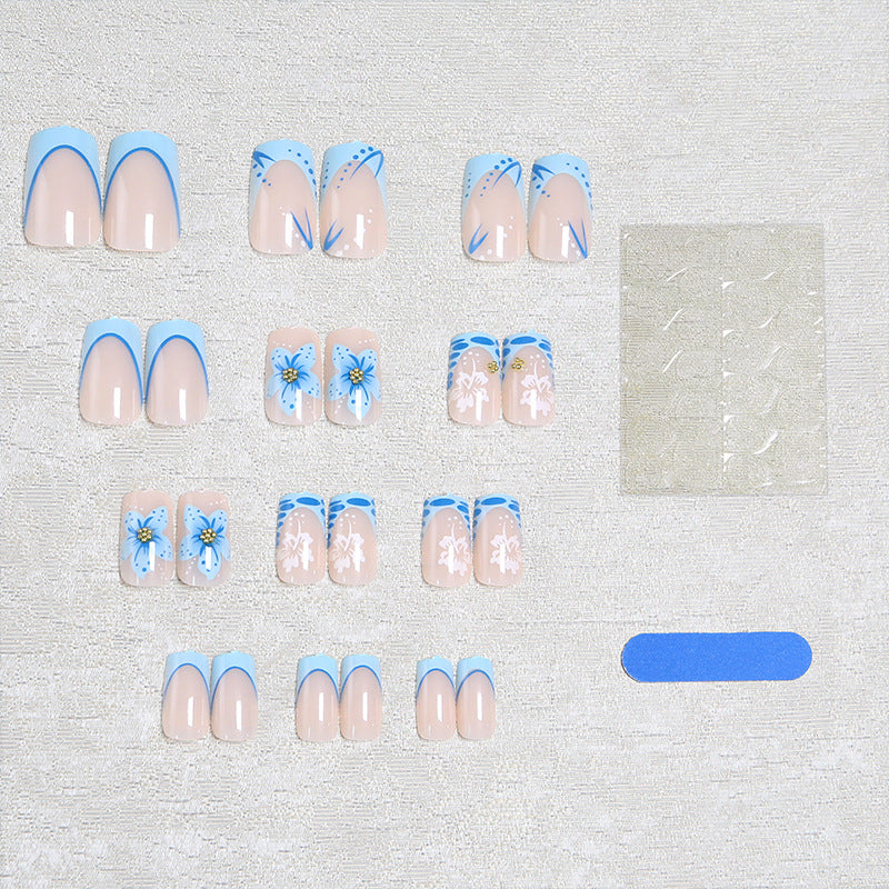 Acrylic nail set with exquisite floral and glitter accents Bowlift