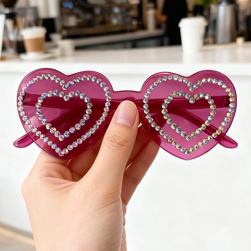 Rhinestone-Embellished Heart-Shaped Sunglasses Bowlift 1787141238