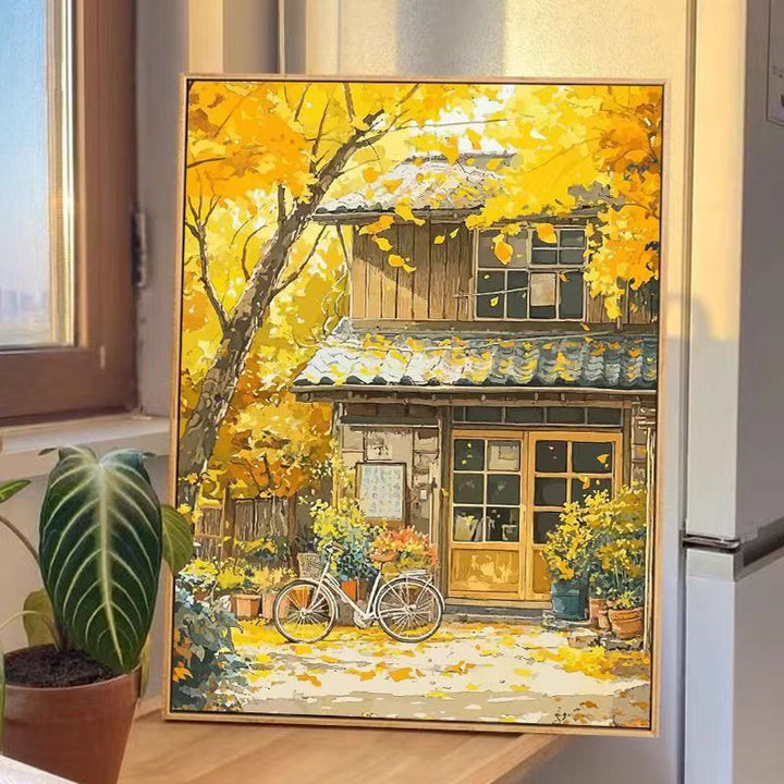 Autumn House Scene Canvas Wall Art Bowlift