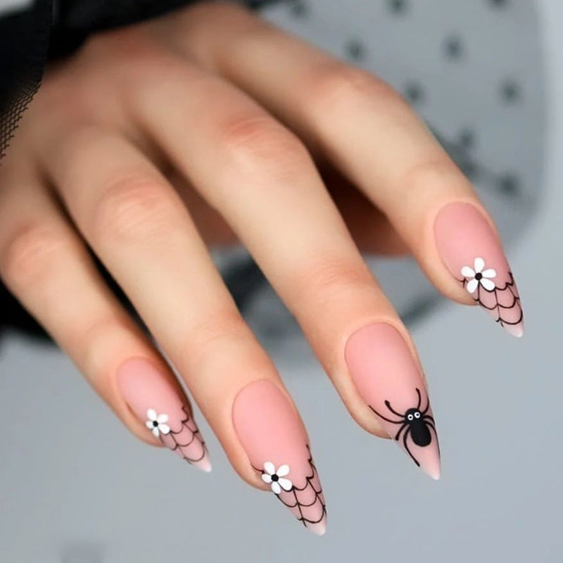 Creative artificial nails with spider web design Bowlift
