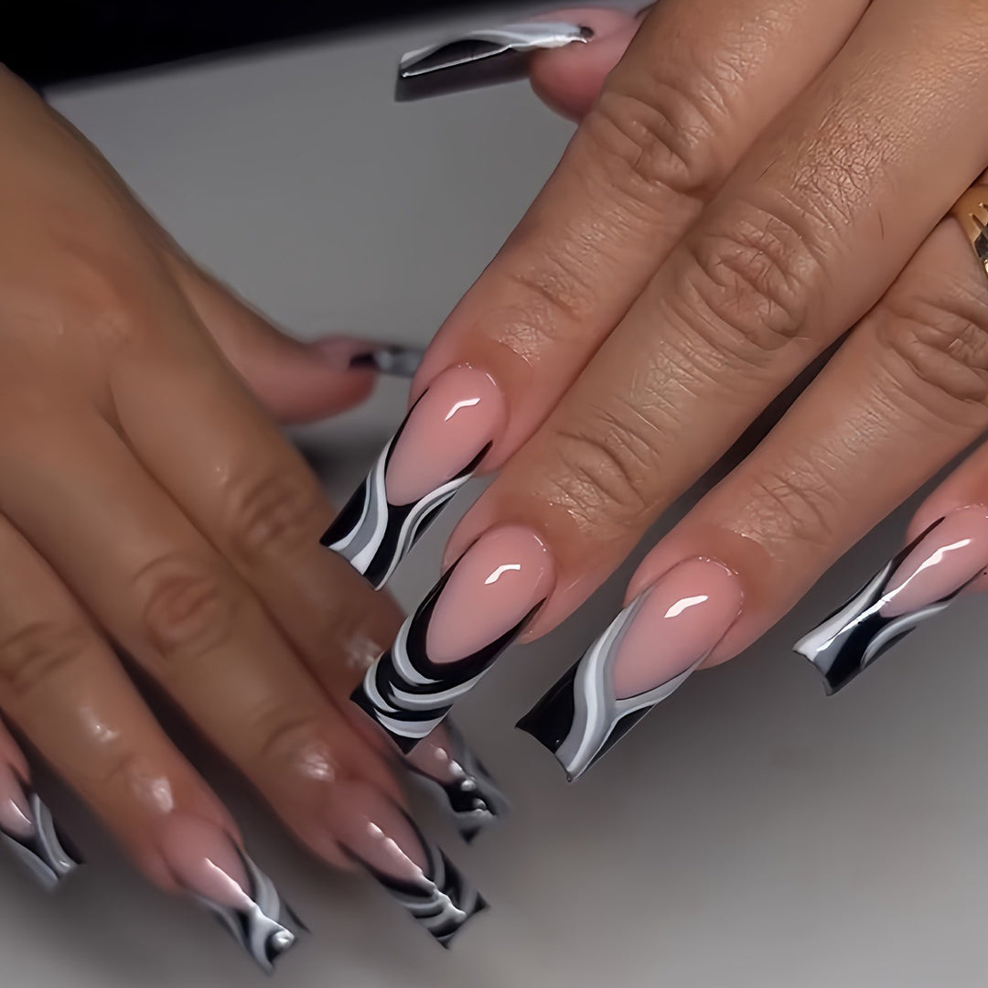 Artistic Press-On Nail Extensions with Marble Design Bowlift