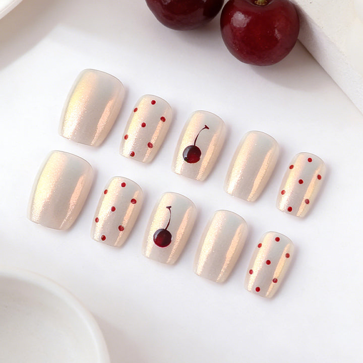Artistic Cherry-Patterned Press-On Nail Set Bowlift