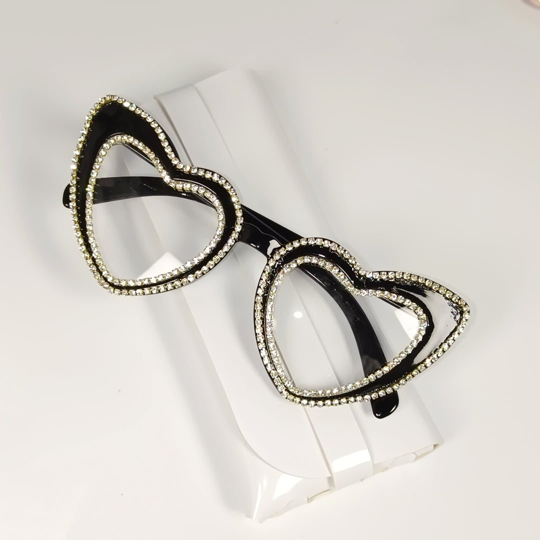 Rhinestone-Embellished Heart-Shaped Sunglasses Bowlift