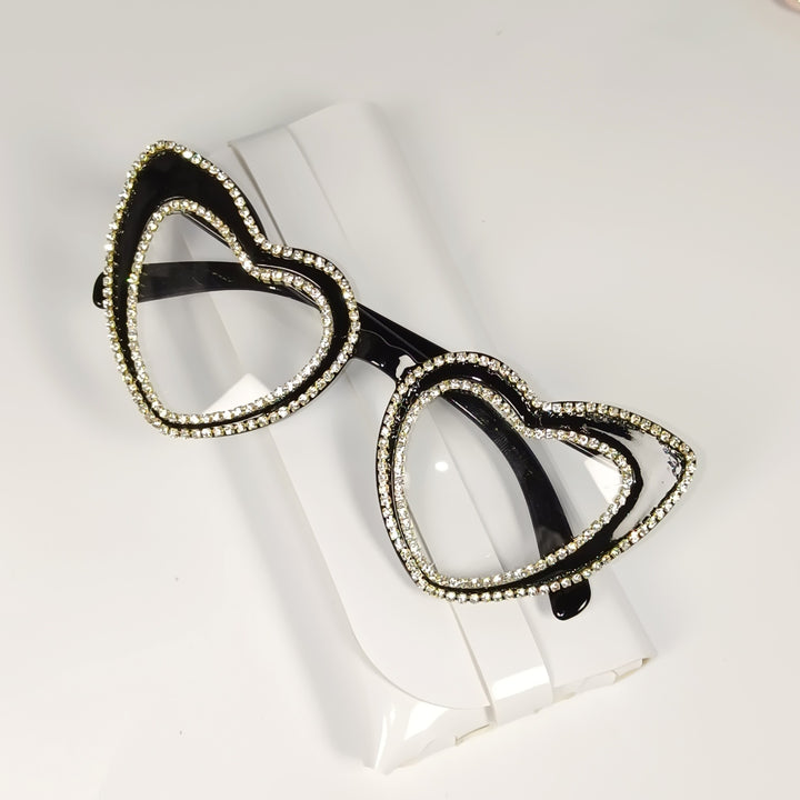 Rhinestone-Embellished Heart-Shaped Sunglasses Bowlift