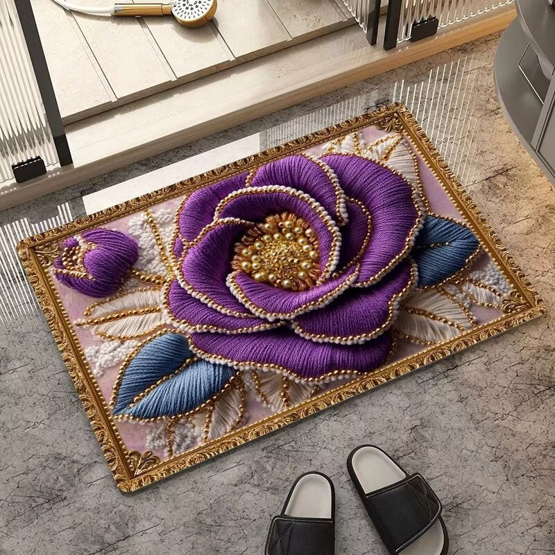 Luxurious Embroidered Floral Area Rug Bowlift