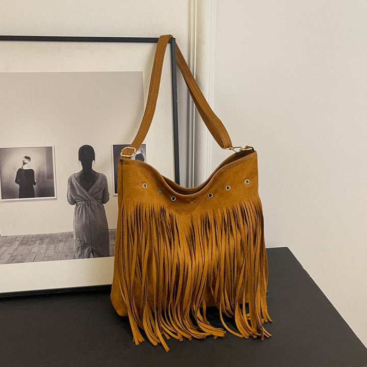 Suede Fringe Shoulder Bag Bowlift