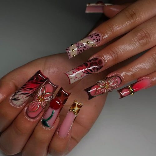 Artificial nails with luxurious flower and animal design Bowlift