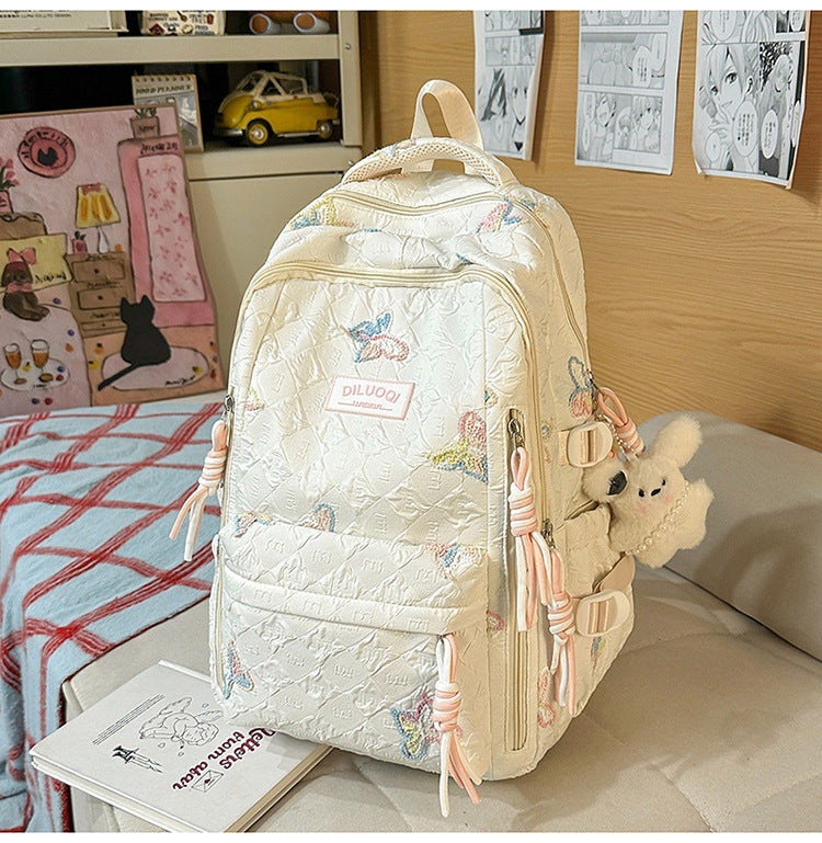 Floral Embroidered Durable School Backpack Bowlift