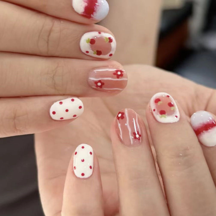 Artistic Floral and Gemstone Press-On Nail Set Bowlift