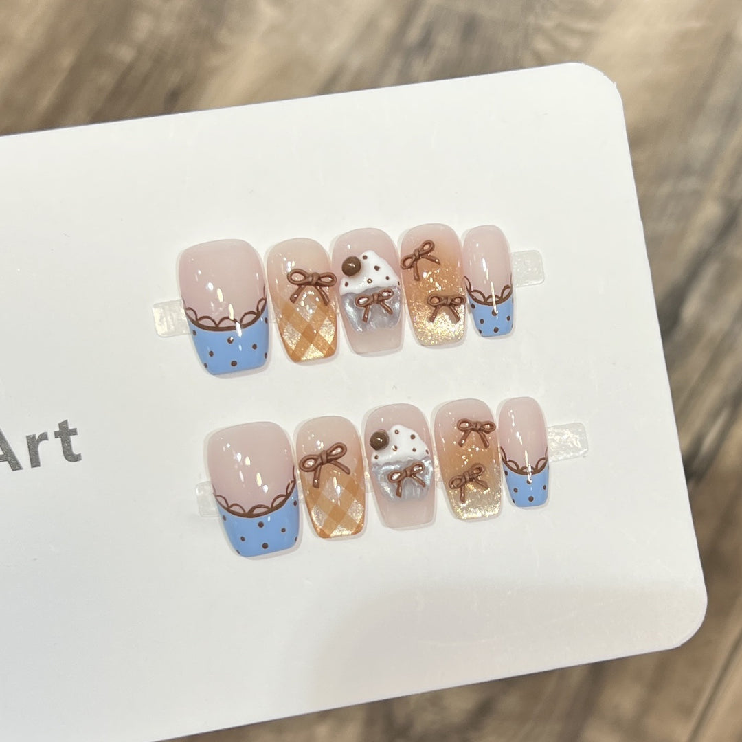 Decorative Press-On Nail Art Set with Charming Bow Accents Bowlift