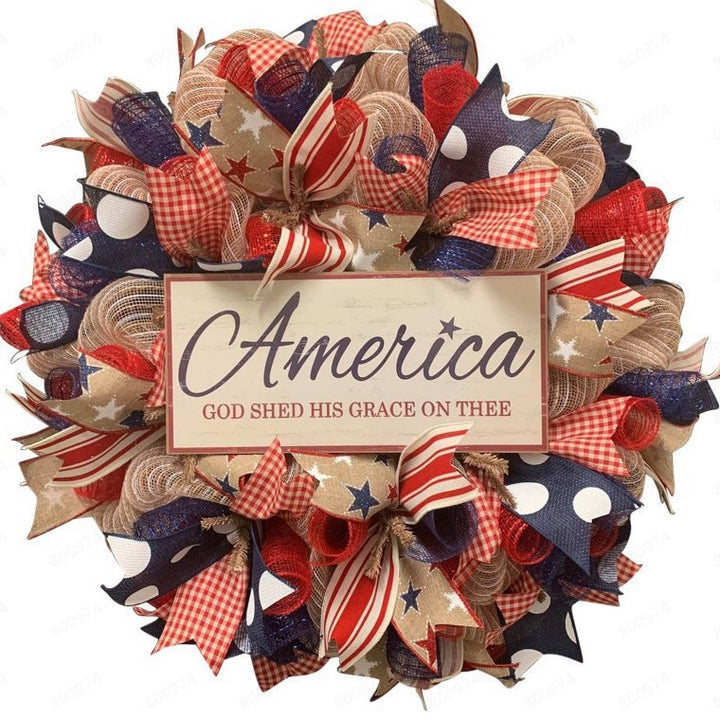 Independence Day patriotic front door wreath with Eagle Statue of Liberty and Liberty Bell accents Bowlift