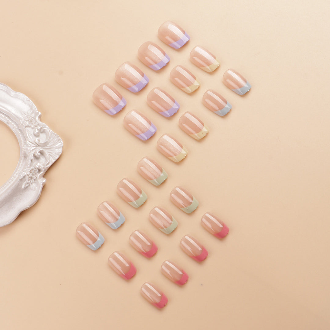 Artistic Colorful French Tip Press-On Nail Set Bowlift