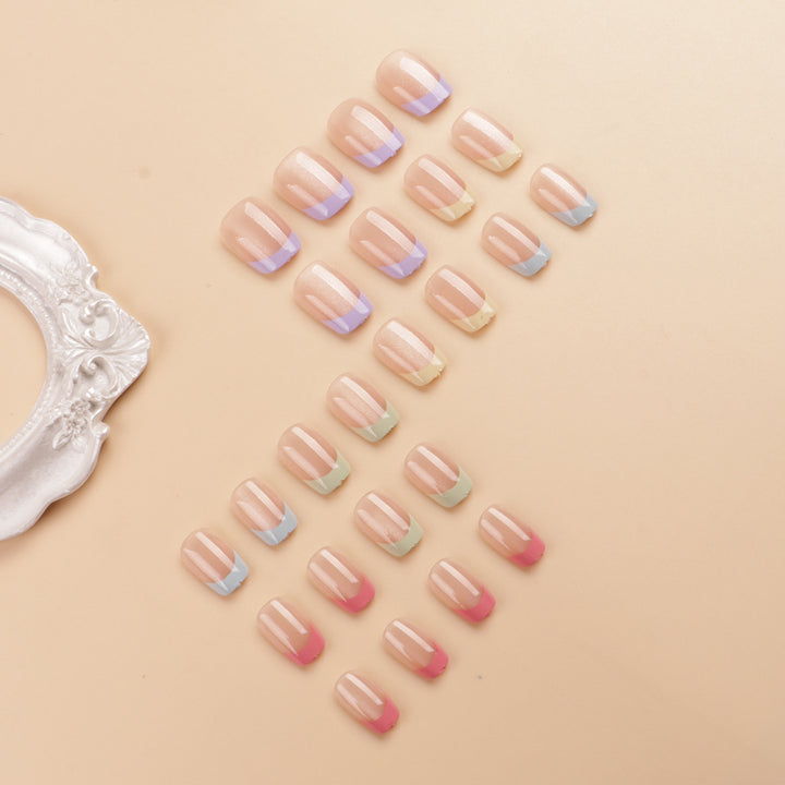 Artistic Colorful French Tip Press-On Nail Set Bowlift