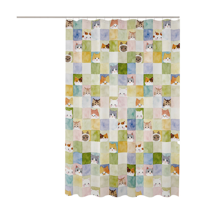 Watercolor Cat Print Shower Curtain Bowlift