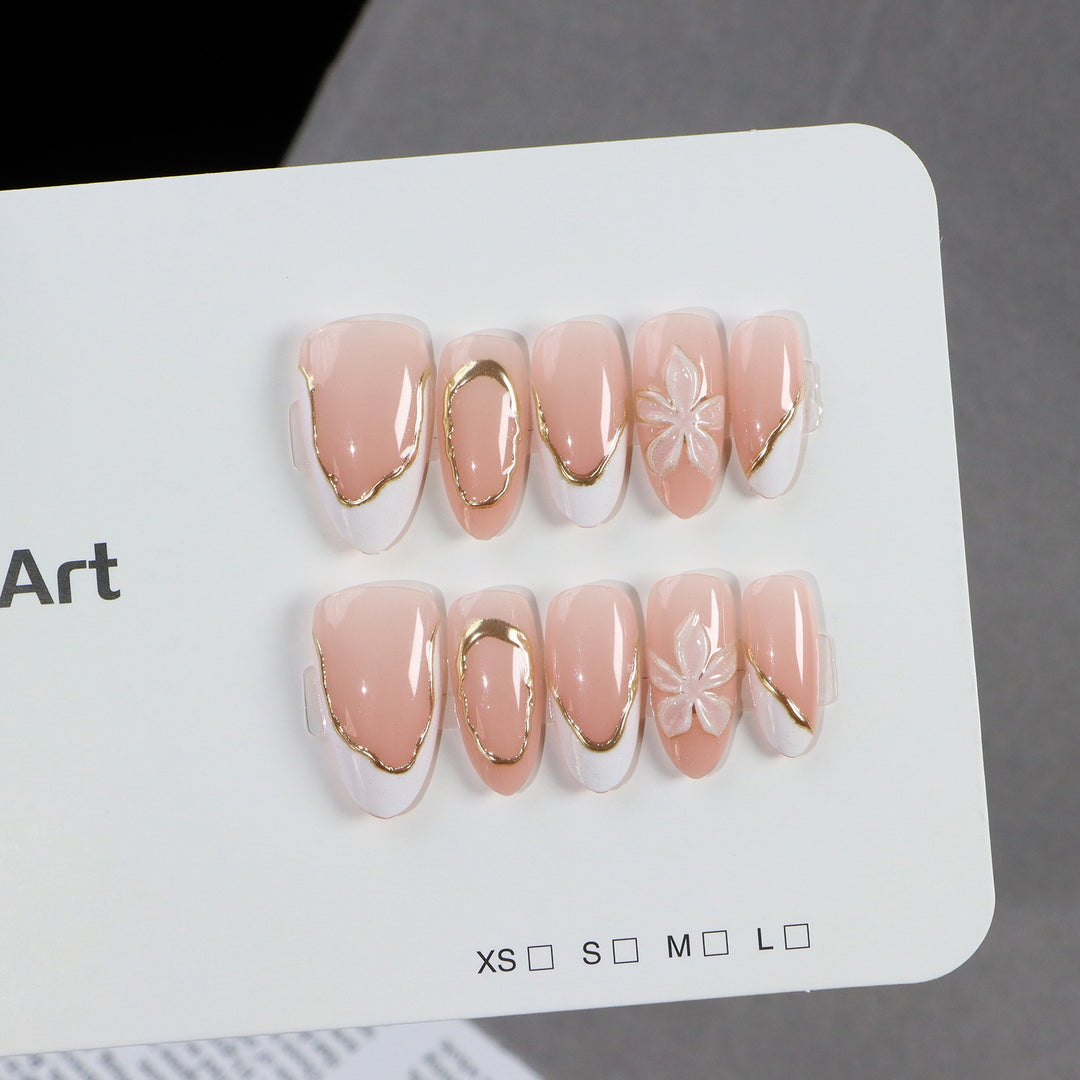 Elegant Press-On Nail Set with Gold Accents Bowlift