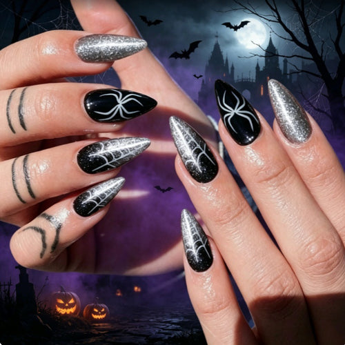 Halloween-Themed Spider Design Press-On Nails Bowlift