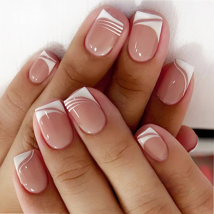 Artificial nail set with elegant French nail design and modern lines Bowlift