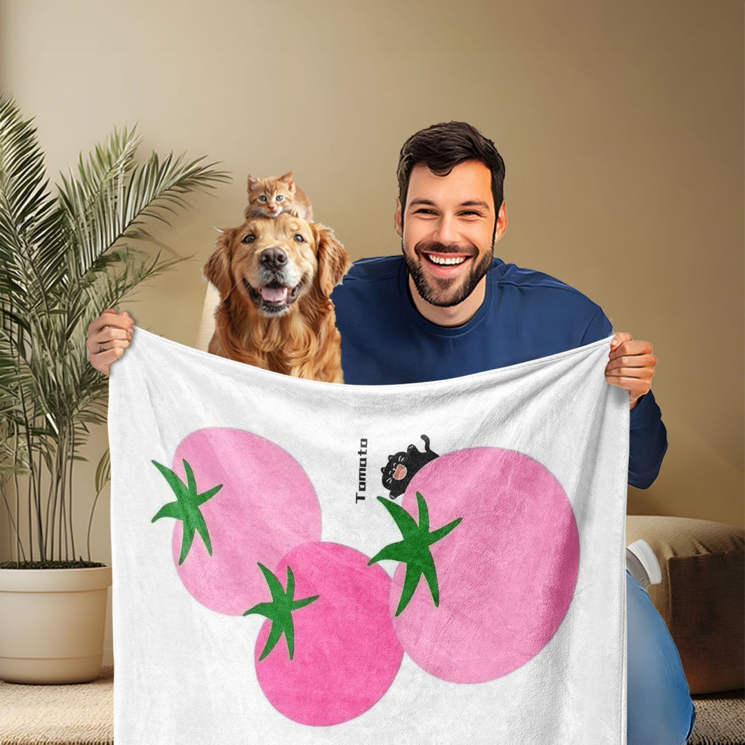 Whimsical Tomato Print Fleece Throw Blanket