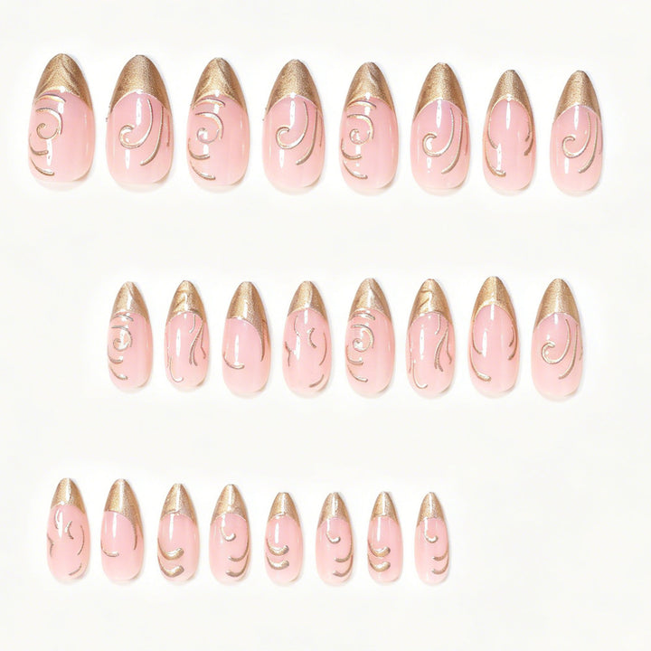Elegant Gold Accented Press-On Nail Art Bowlift