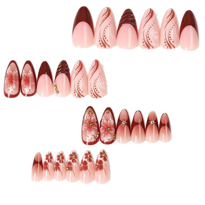 Premium Floral Design Press-On Nail Tips Set Bowlift