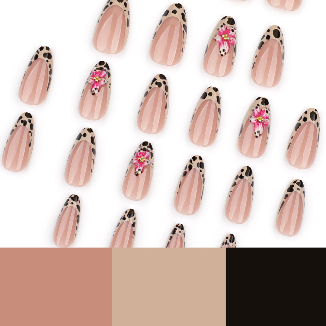 Artificial nail art with floral design and stylish leopard pattern Bowlift