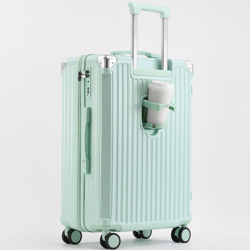 Unisex Travel-Friendly Hard Shell Suitcase with Integrated Beverage Holder Bowlift