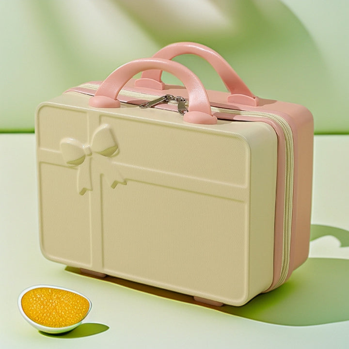 structured hard-shell cosmetic travel case with embossed bow and dual top handles Bowlift