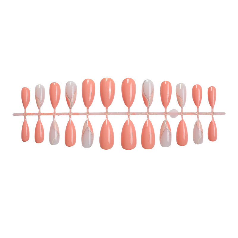 Glossy Press-On Nail Set with Artistic Marble Accents Bowlift
