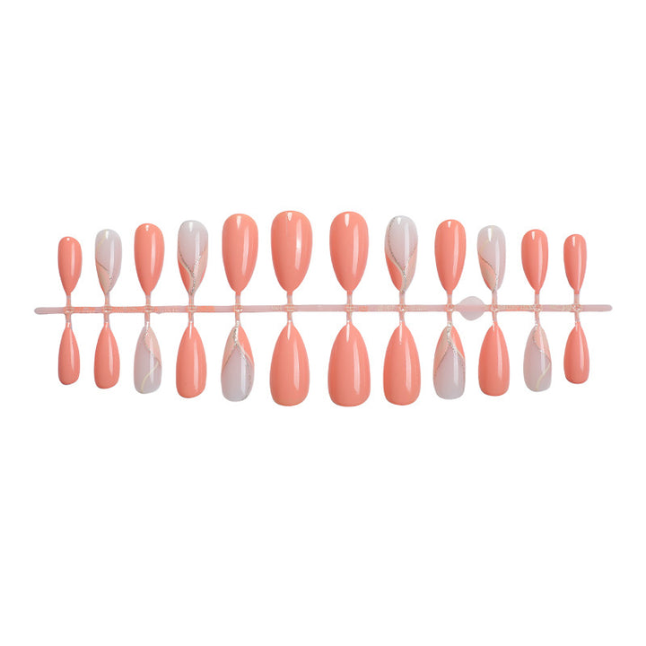 Glossy Press-On Nail Set with Artistic Marble Accents Bowlift