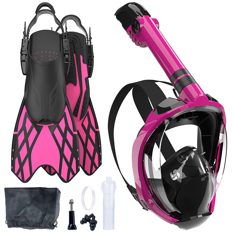 Snorkeling equipment with highly flexible fins and full face mask Bowlift